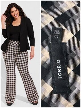 Torrid Pocket Pixie Flare Studio Luxe Ponte High-Rise Pant Sanctuary Plaid Check